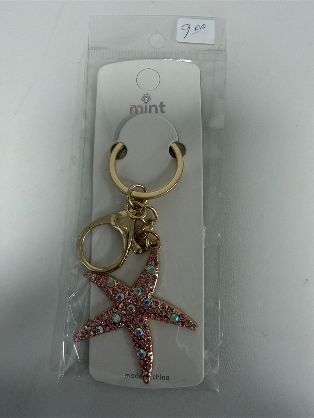 Mint Gold Key & Card Holder with Pink Crystal Starfish Charm